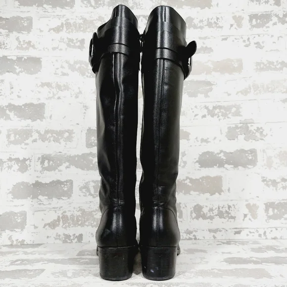 Tahari Kaley Black Leather Knee High Buckle Ridding Boots A920 - Picture 7 of 13